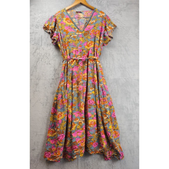 Rustty Dustty Dresses & Skirts - Rusttydustty Chic Maxi Dress Womens  3XL Blue Orange Floral Boho Tiered Belted